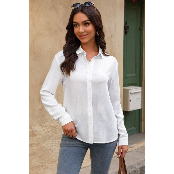 V Neck Button Down Top in White