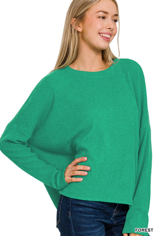 Ribbed Dolman Sweater in Forest Green