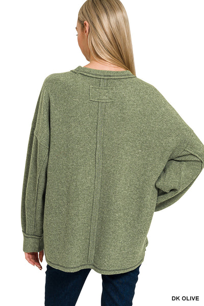 Brushed Hacci Drop Shoulder Sweater in Dark Olive