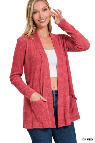 Ribbed Lightweight Cardigan in Heather Red