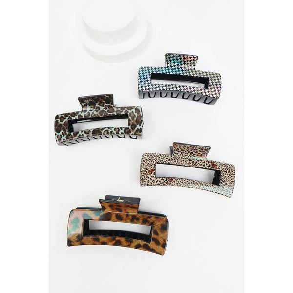 Assorted Leopard Print Rectangle Hair Claw