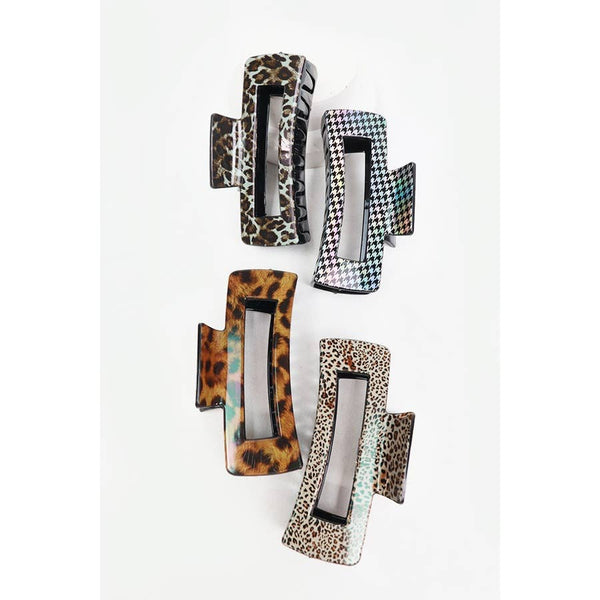Assorted Leopard Print Rectangle Hair Claw