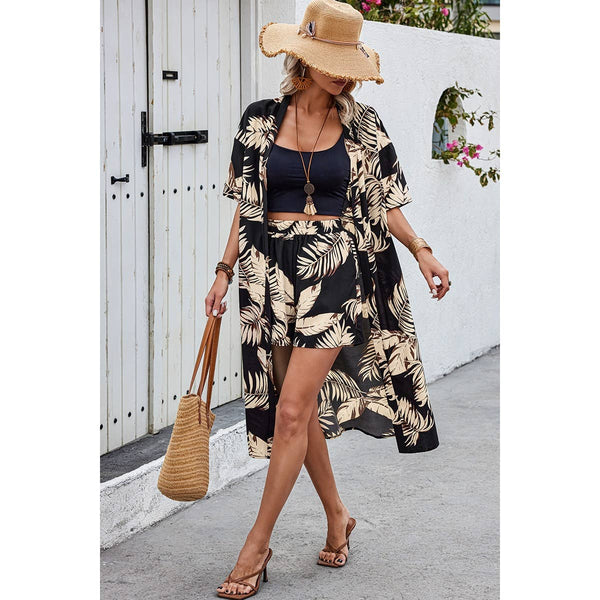 Two Piece Leaves Print Short Sets