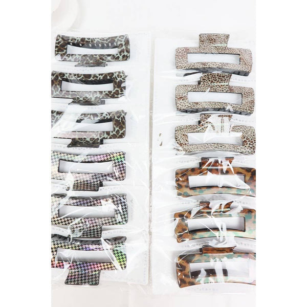 Assorted Leopard Print Rectangle Hair Claw