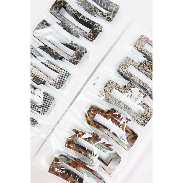 Assorted Leopard Print Rectangle Hair Claw