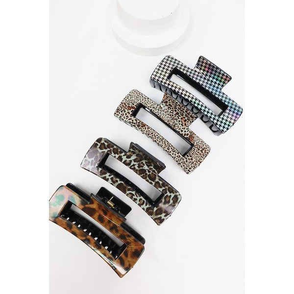 Assorted Leopard Print Rectangle Hair Claw