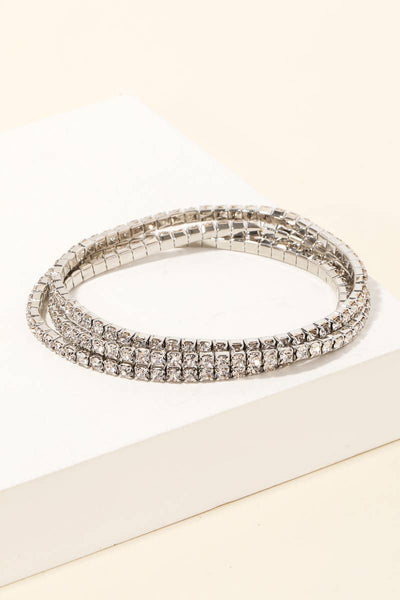 Three Row Rhinestone Studded Stretch Bracelet