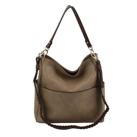 Classic Hobo Bag with Braided Strap in Mocha