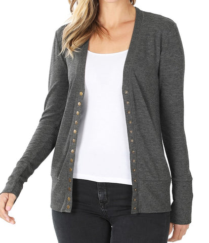 Snap Button Cardigan in Charcoal