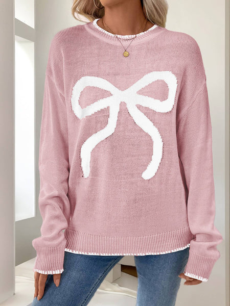 Bow Knit Sweater in Pink