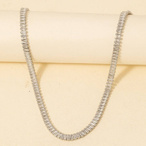 Gold Dipped Cz Baguette Tennis Chain Necklace
