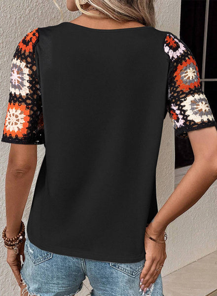 Floral Crochet Sleeve T Shirt