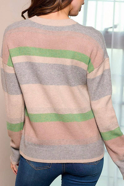 Striped Color Block Sweater with Sequins