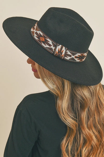 Panama Hat with Aztec Band in Black