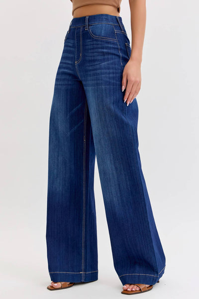 Comfort Pull-On Wide Leg Denim
