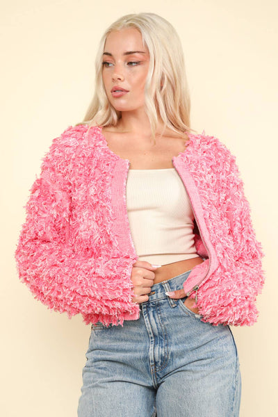 Soft Shaggy Yarn Knit Sweater Jacket