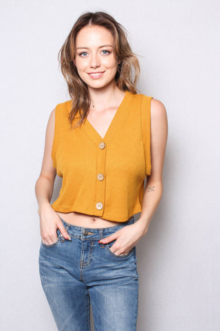 Ribbed Front Sweater Vest in Mustard