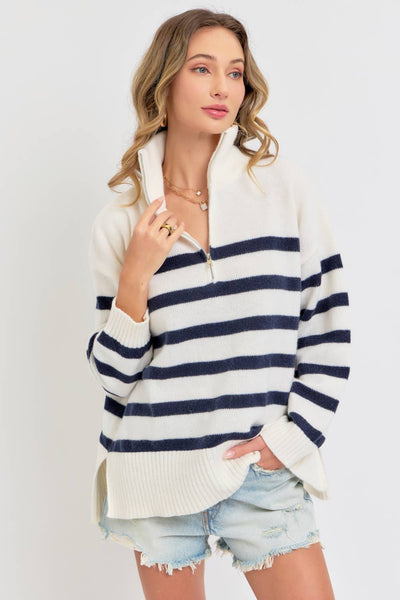 Striped Half Zip Oversized Sweater