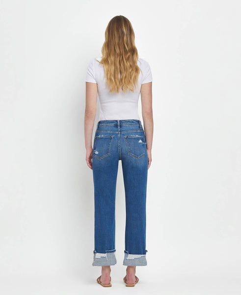 High Rise Cuffed Straight Jeans by Flying Monkey