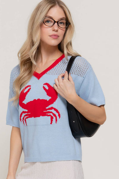 Crab V-Neck Sweater with Contrasting Neck Band