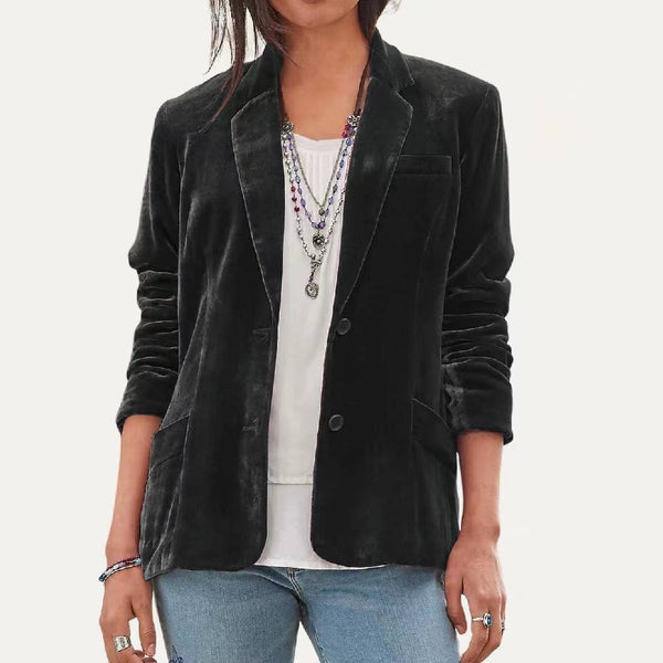 Velvet Button Blazer in Black