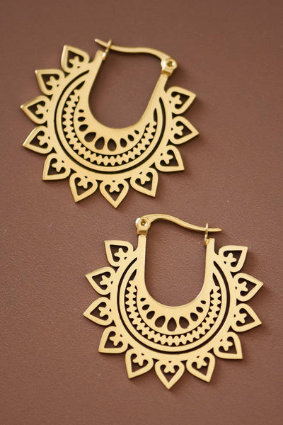 18K Gold PVD Plated Stainless Steel Sunburst Hoop Earrings