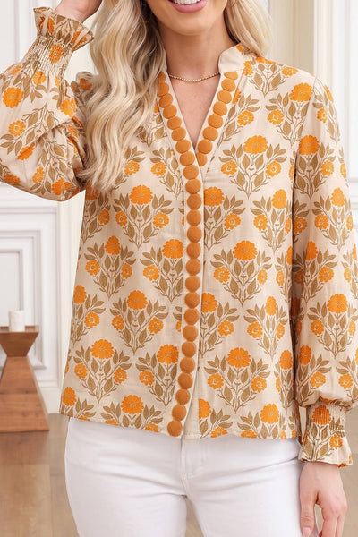 Boho Floral Print Bubble Sleeve Top