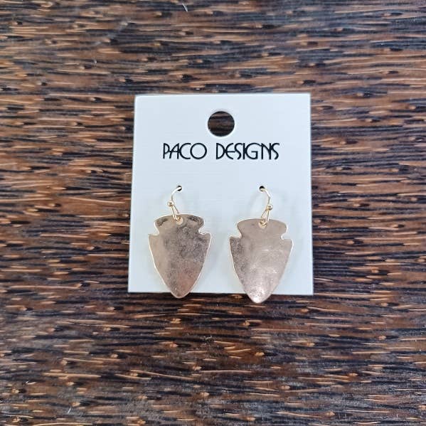 Small Hammered Gold or Silver Arrowhead Earrings.