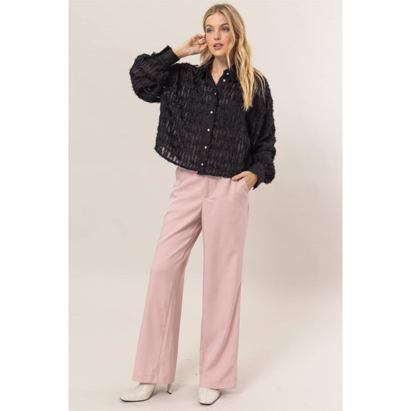 Fuzzy Button Down Blouse with Crystal Buttons