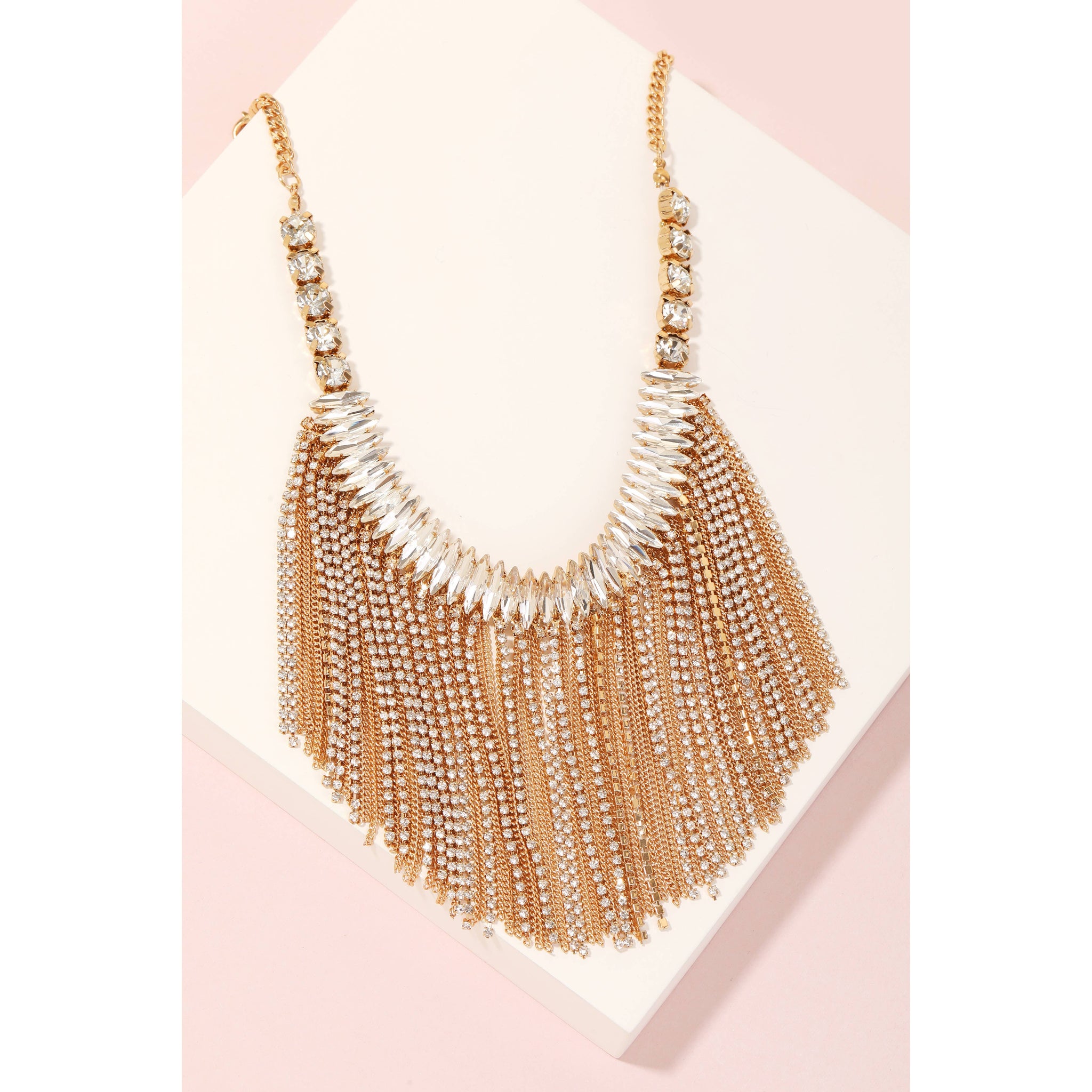 Rhinestone Chain Bib Statement Necklace