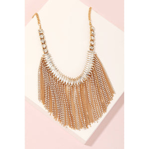 Rhinestone Chain Bib Statement Necklace