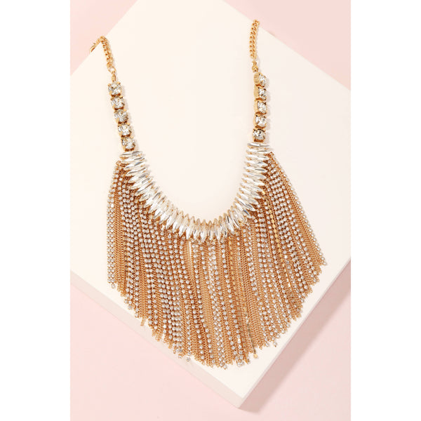 Rhinestone Chain Bib Statement Necklace