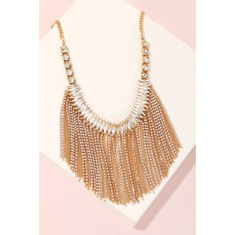 Rhinestone Chain Bib Statement Necklace