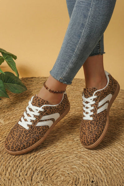 Shimmer Leopard Printed Lace-up Sneakers