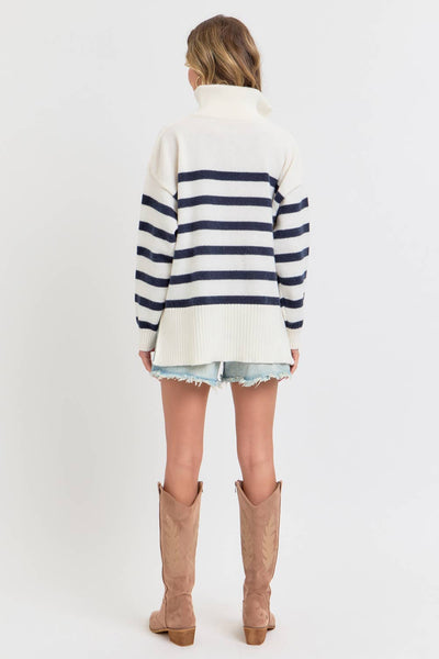 Striped Half Zip Oversized Sweater