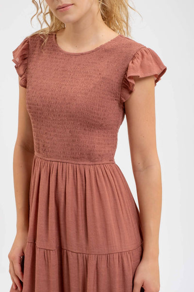 Smocked Tiered Dress in Terracotta