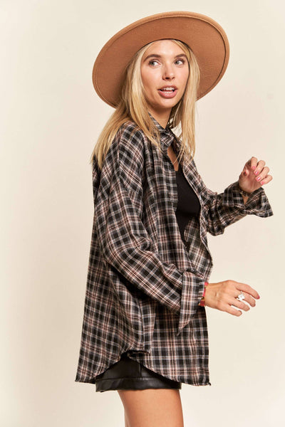 Plaid Tunic Button Down in Black