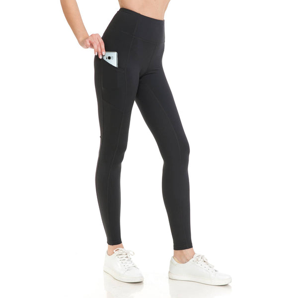High Waist Activewear Leggings - Side Pockets in Black