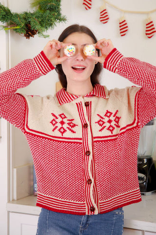 Graphic Collared Knit Sweater Cardigan