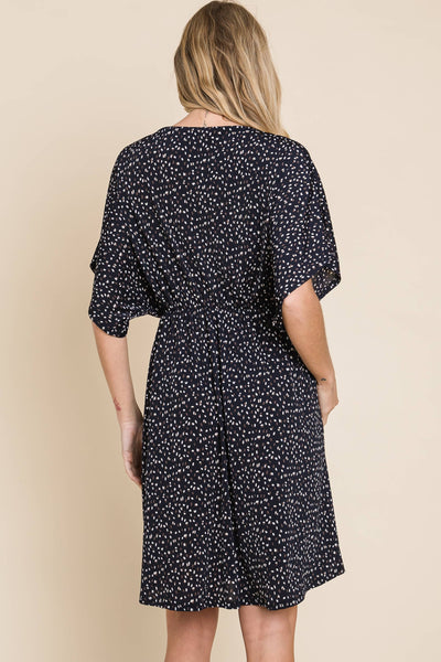 Faux Wrap V Neck Polka Dot Dress