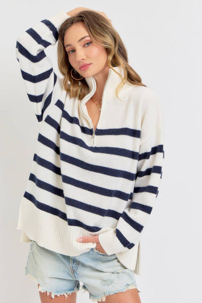 Striped Half Zip Oversized Sweater