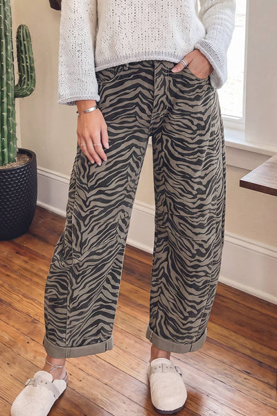 Zebra Stripe Barrel Leg Jeans