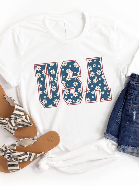 USA Daisy Pattern Graphic Tee