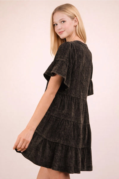 Mineral Washed Baby Bell Sleeve Woven Dress