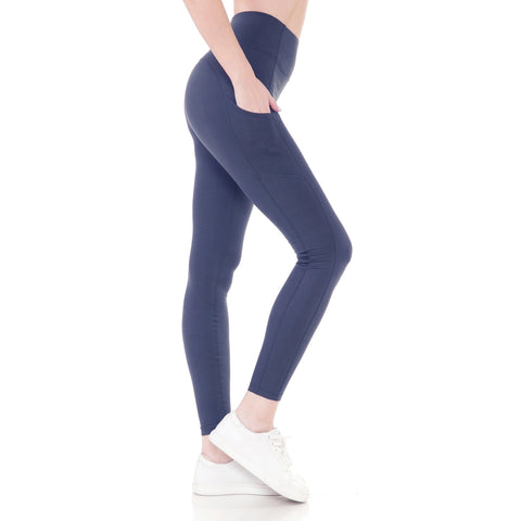 High Waist Activewear Leggings - Side Pockets in Denim Blue