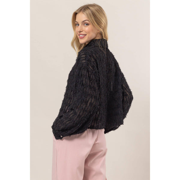 Fuzzy Button Down Blouse with Crystal Buttons