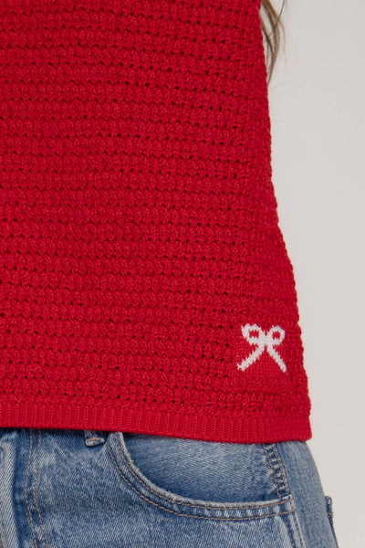 Sleeveless Sweater with Contrasting Edges & Jacquard Detail in Red