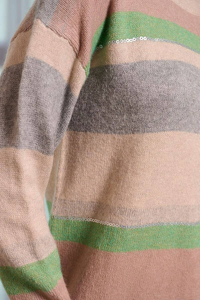 Striped Color Block Sweater with Sequins