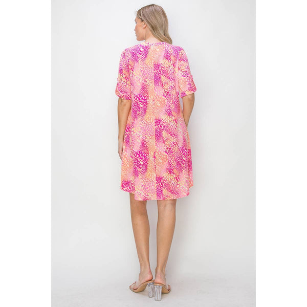 Hot Pink Animal Print Dress with Pockets