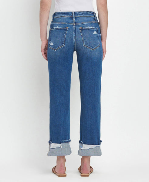 High Rise Cuffed Straight Jeans by Flying Monkey